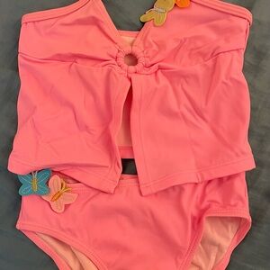 Brand New Gymboree Girl 2 pcs Set Pink Butterfly Swimsuit Set Size 4 T Summer